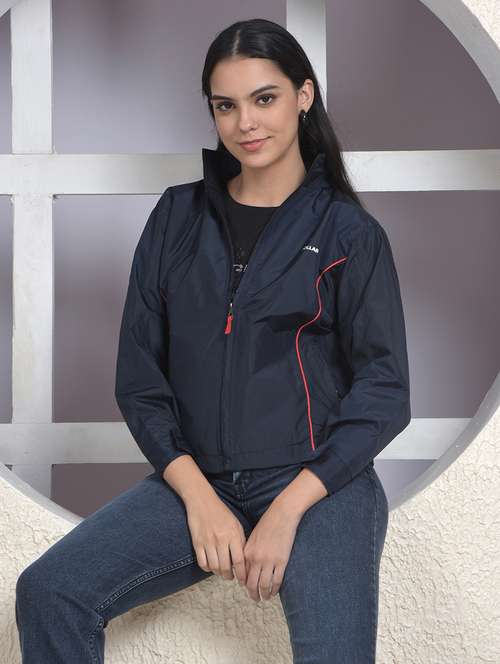 women solid long sleeve hooded windcheater jacket - 22218410 -  Standard Image - 0