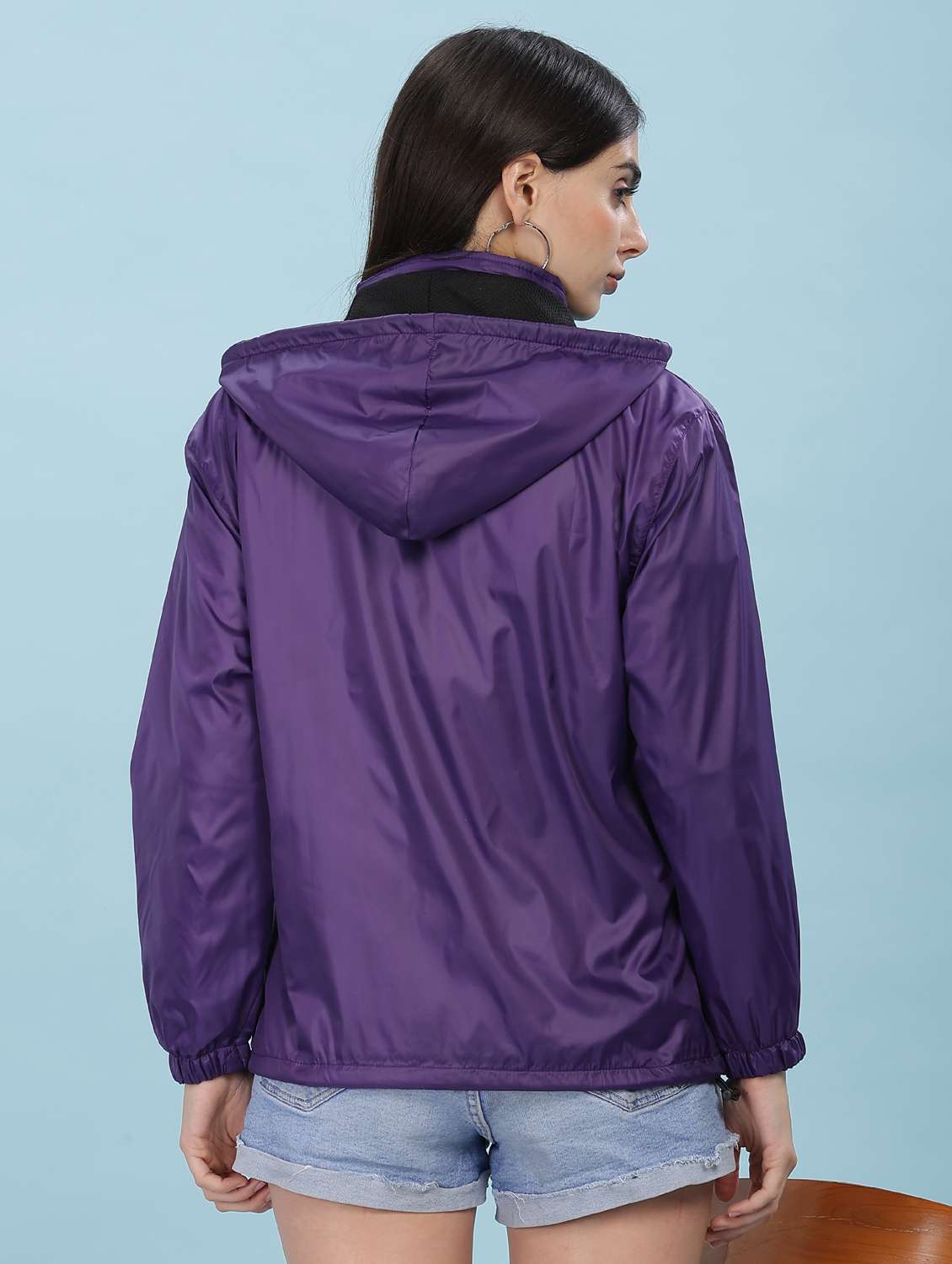 women solid long sleeve hooded windcheater jacket - 22218413 -  Standard Image - 3