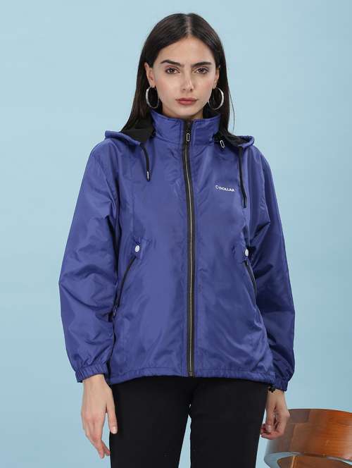 women solid long sleeve hooded windcheater jacket - 22218415 -  Standard Image - 0