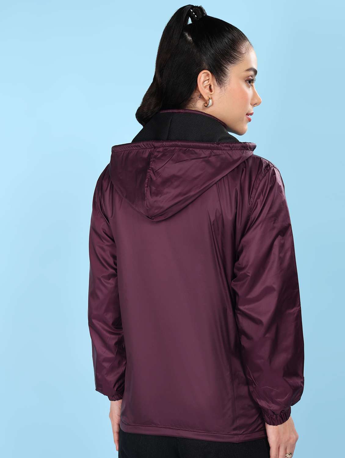 women solid long sleeve hooded windcheater jacket - 22218417 -  Standard Image - 3