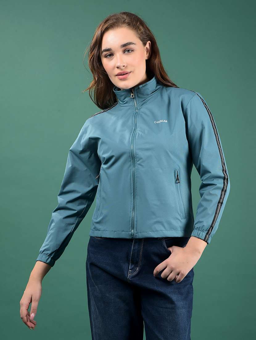 women solid long sleeve windcheater jacket