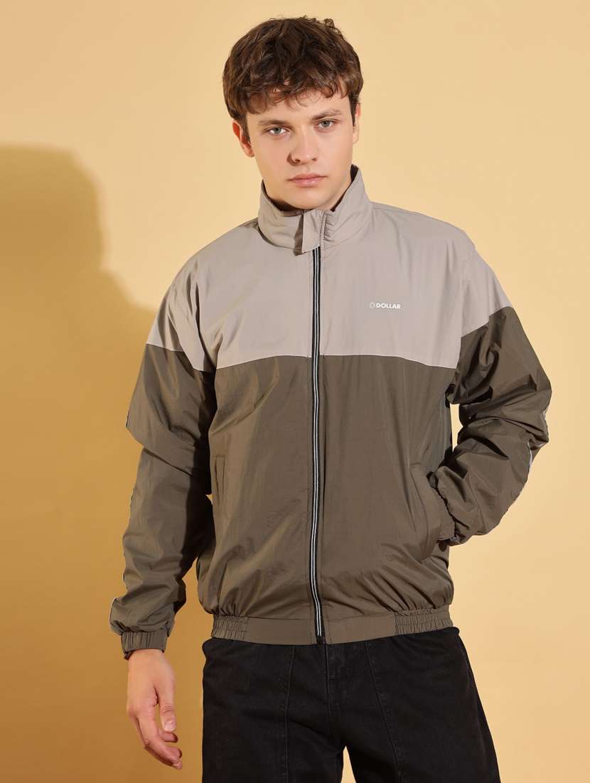 men color block long sleeve windcheater jacket