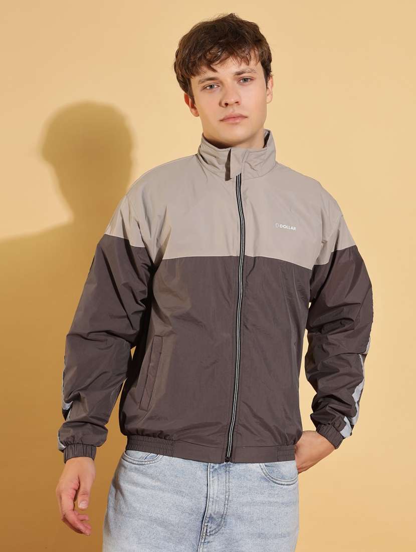 men color block long sleeve windcheater jacket
