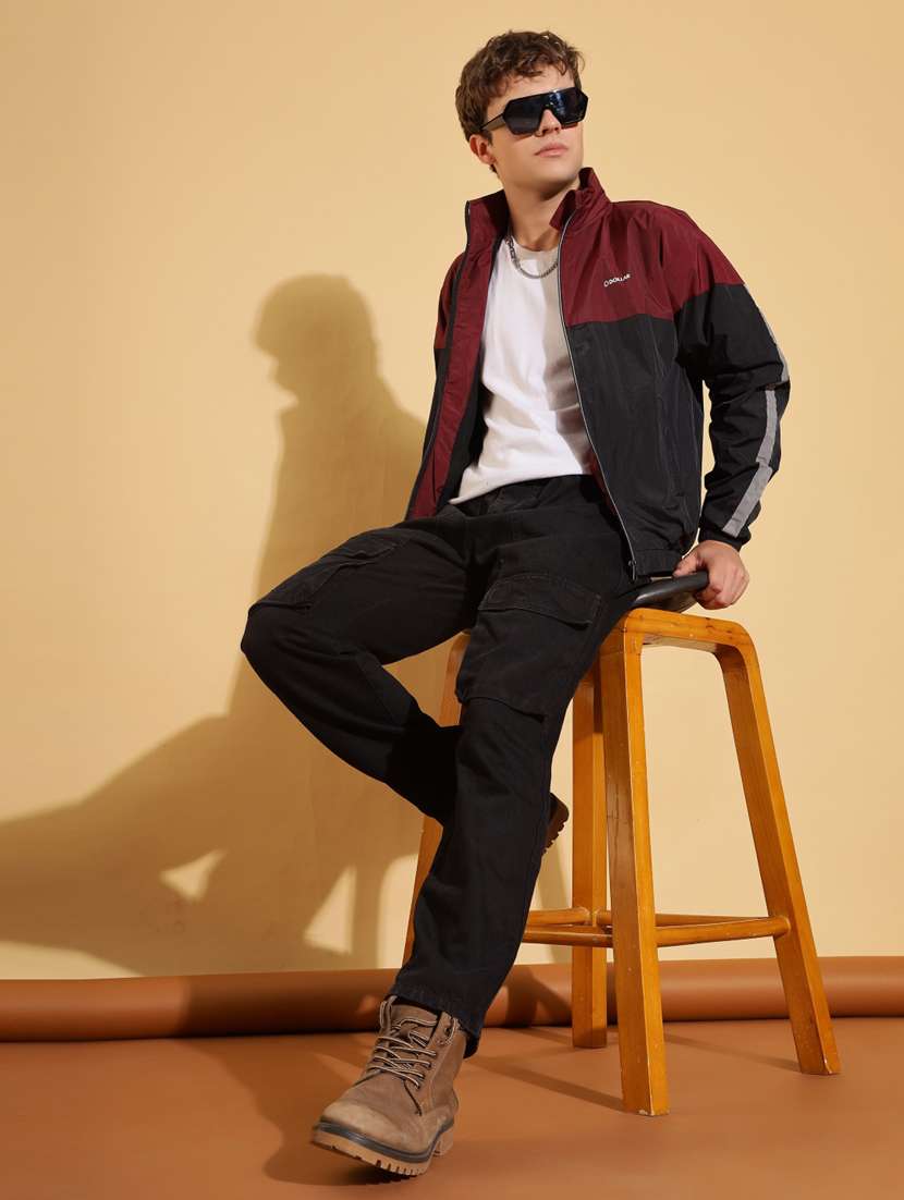 men color block long sleeve windcheater jacket - 22218434 -  Standard Image - 3