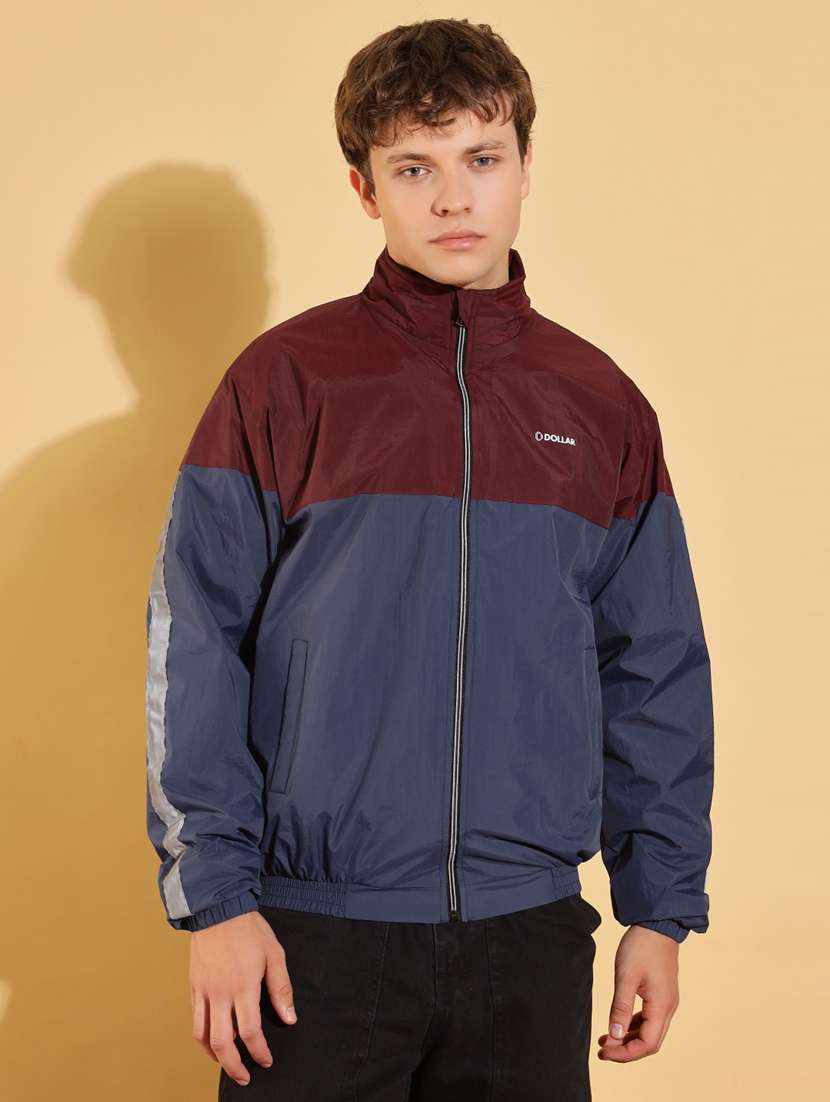 men color block long sleeve windcheater jacket