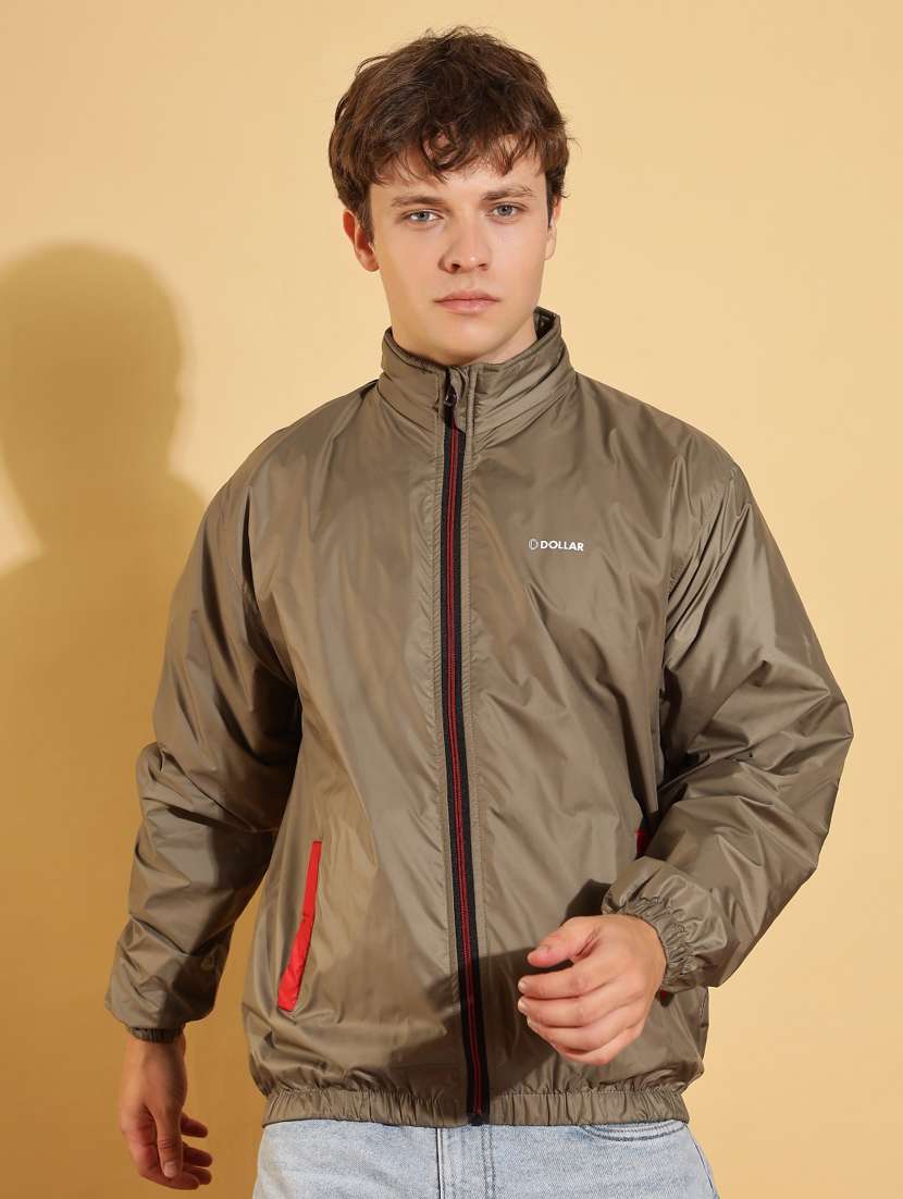 men solid long sleeve windcheater bomber jacket