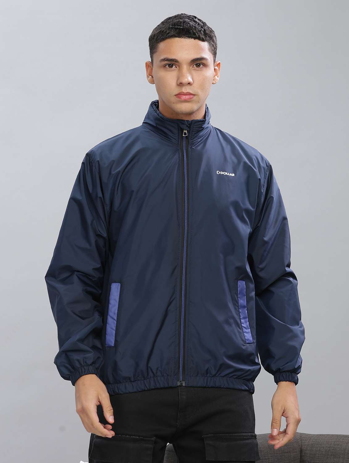 men solid long sleeve windcheater bomber jacket