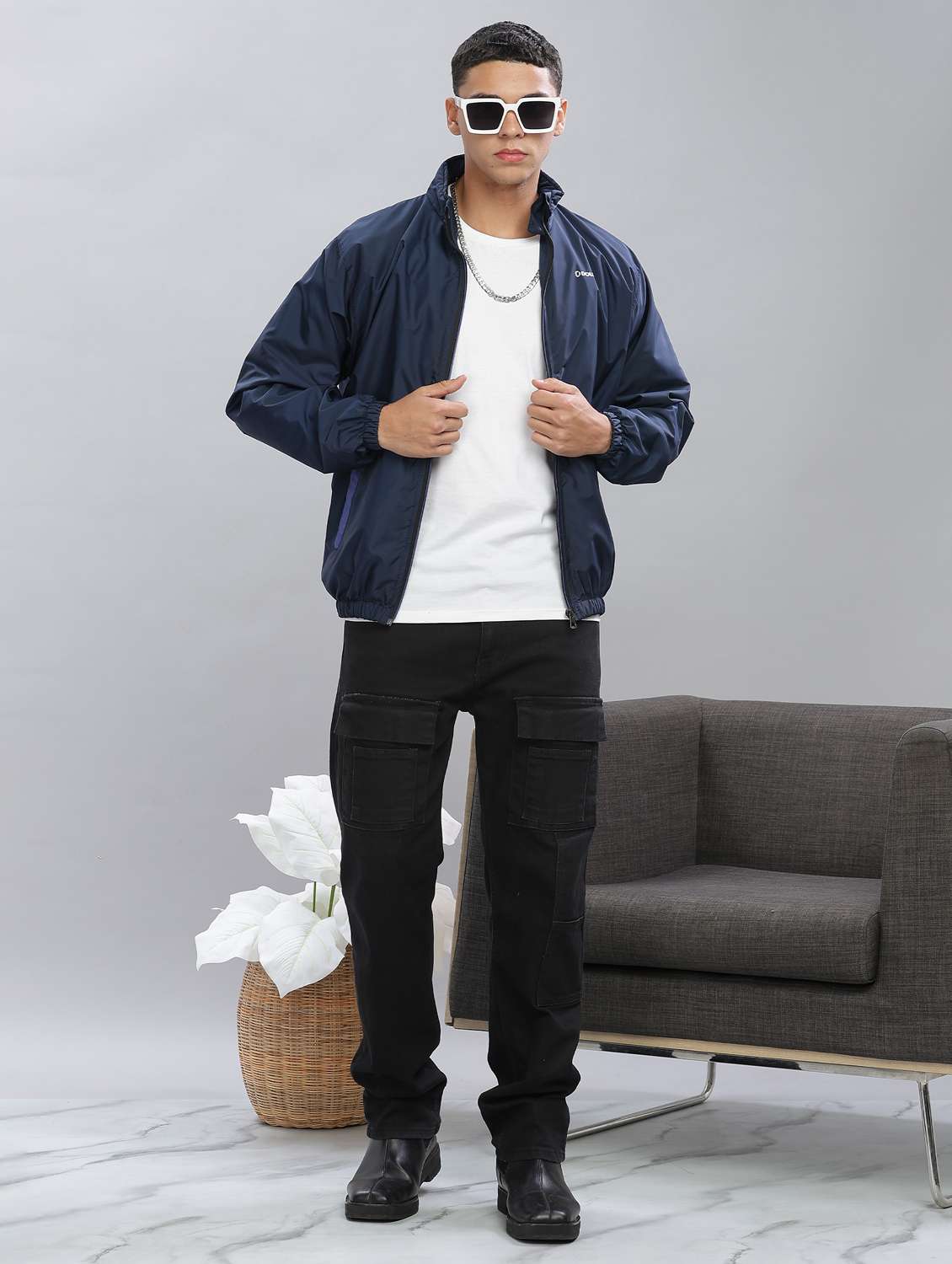 men solid long sleeve windcheater bomber jacket - 22218441 -  Standard Image - 3