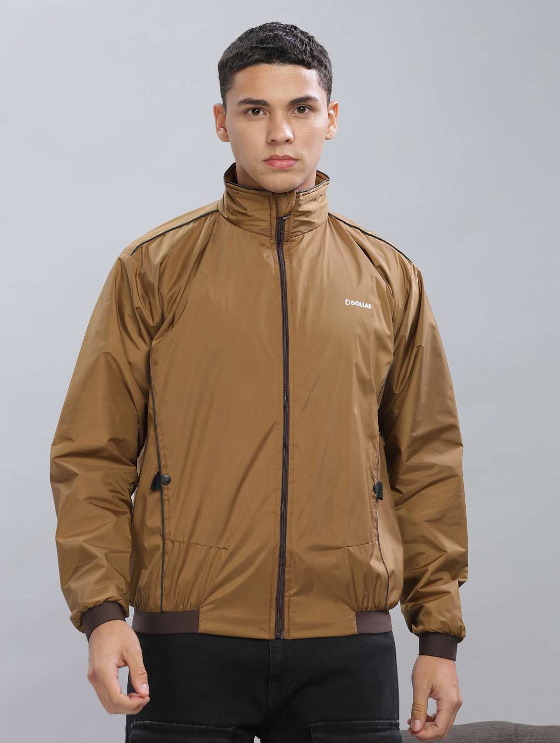 men solid long sleeve bomber jacket