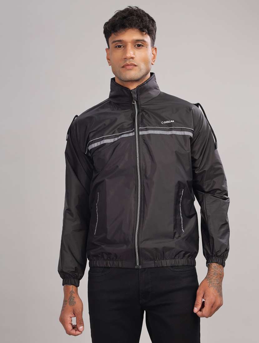 men solid long sleeve windcheater jacket