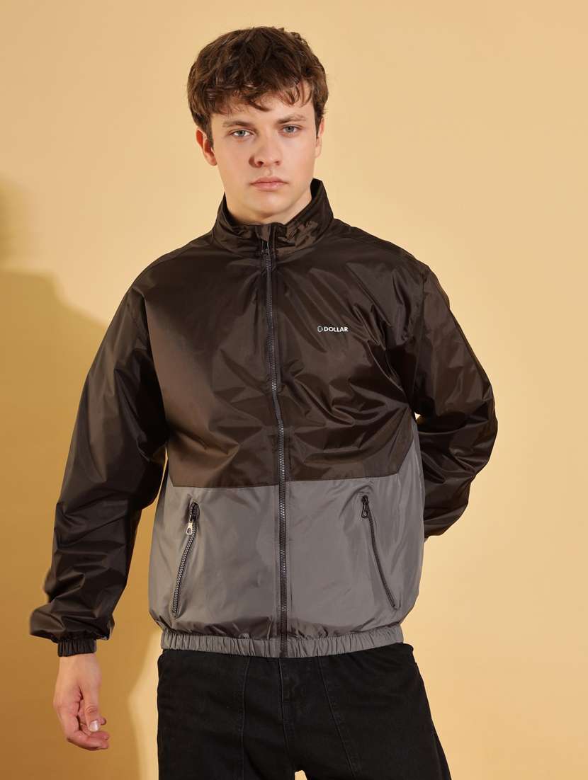 men color block long sleeve windcheater jacket