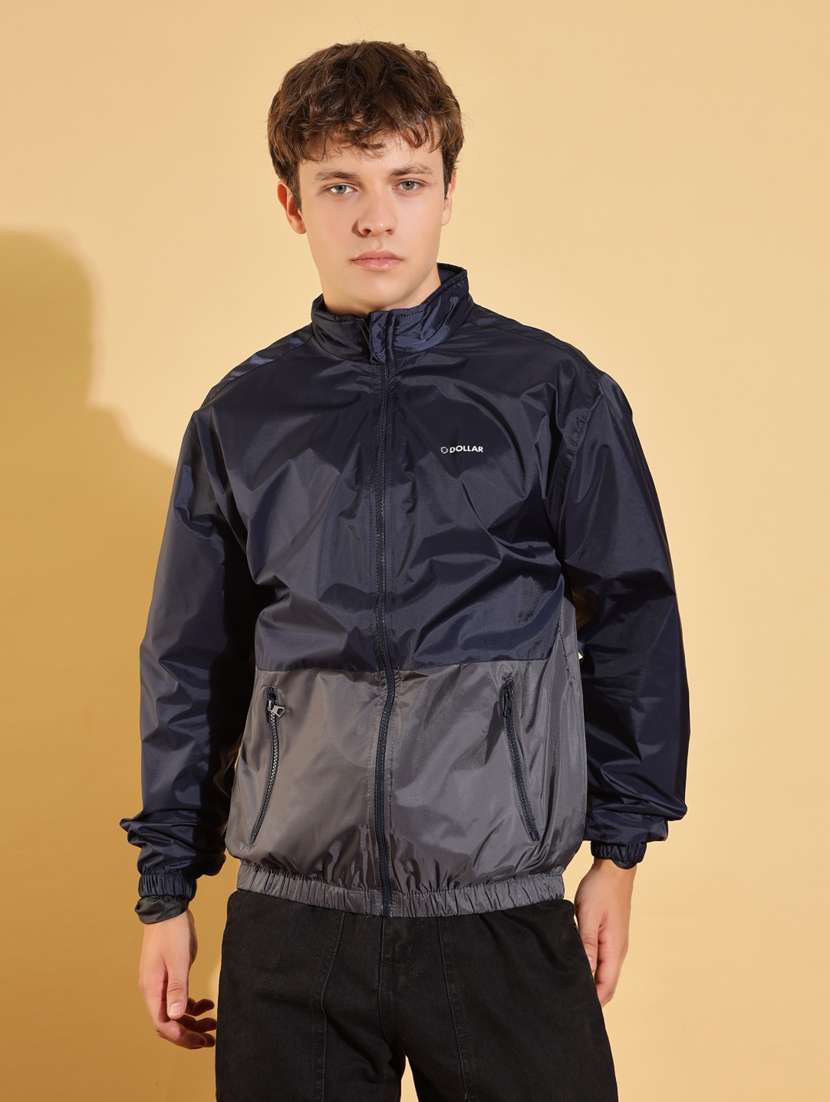 men color block long sleeve windcheater jacket
