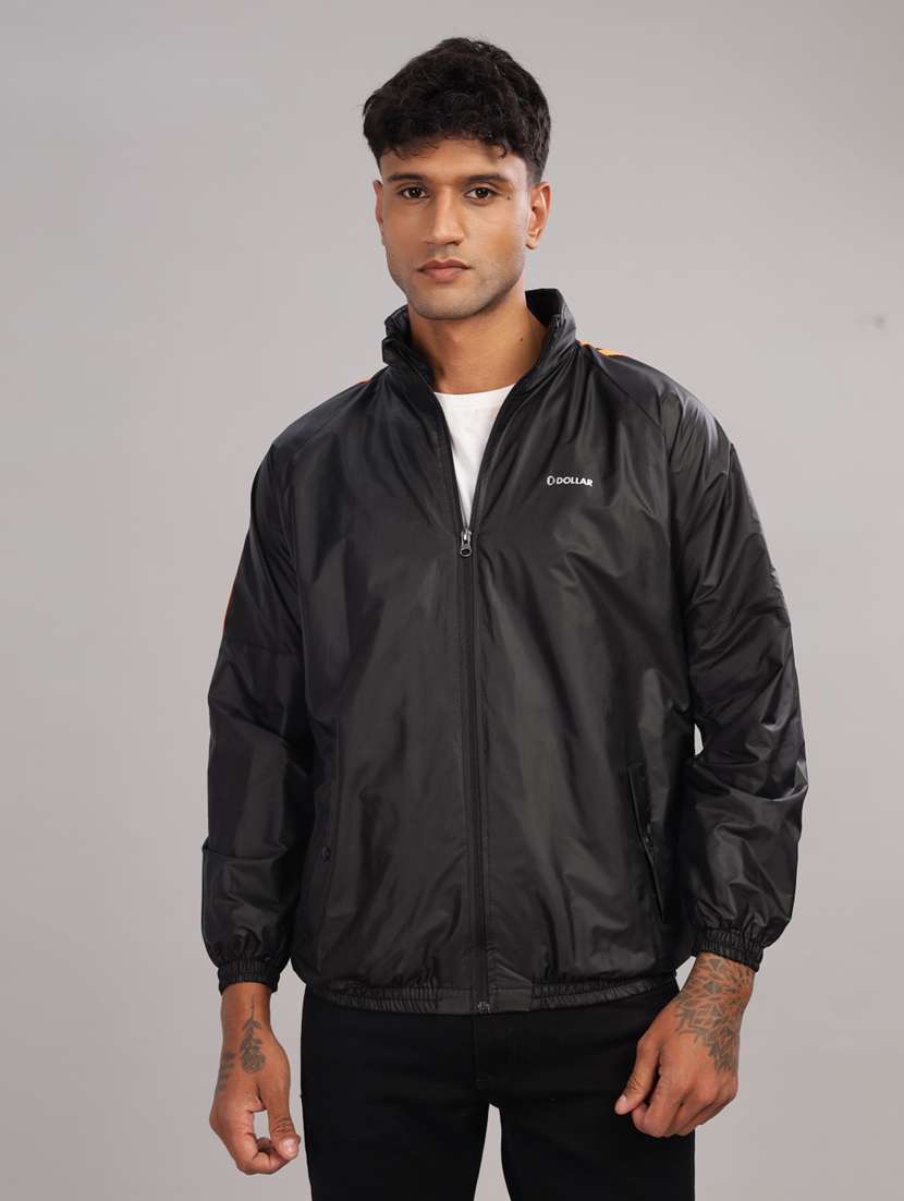 men solid long sleeve windcheater bomber jacket 