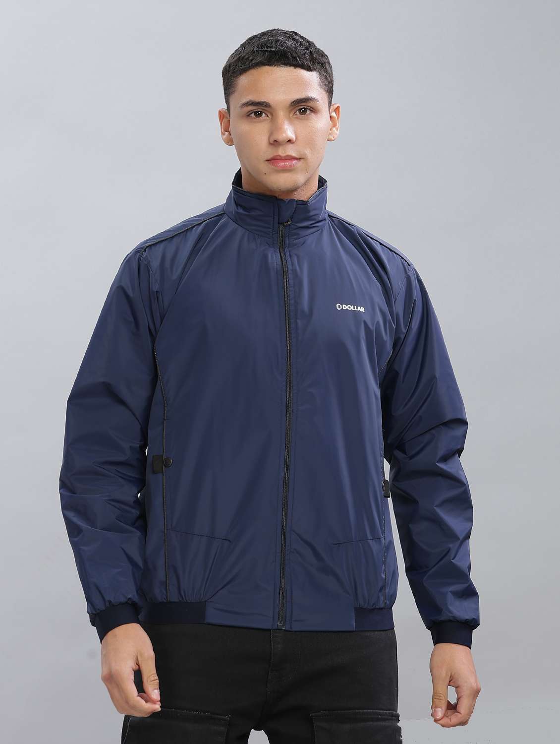 men solid long sleeve bomber jacket