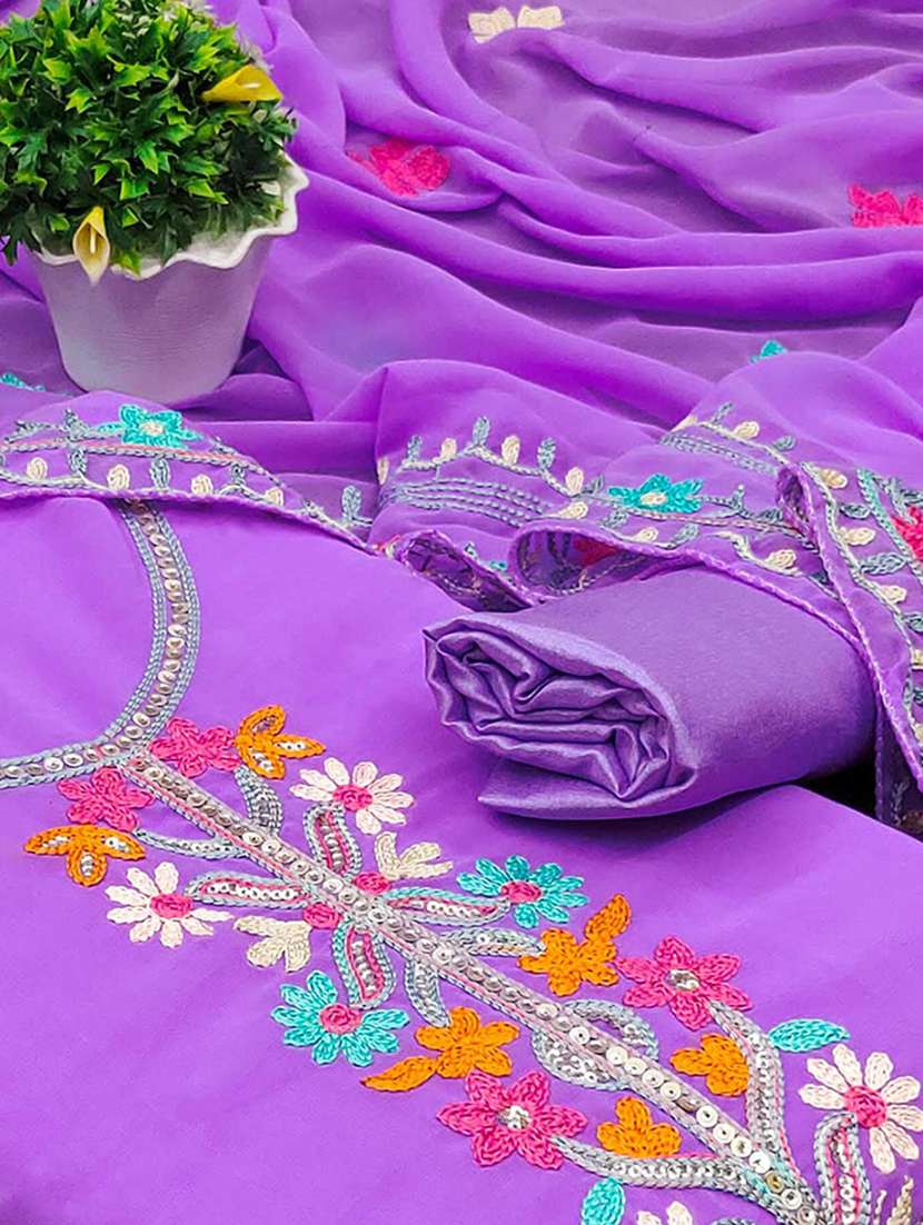 women solid with work embroidered unstitched suit set - 22218556 -  Standard Image - 3