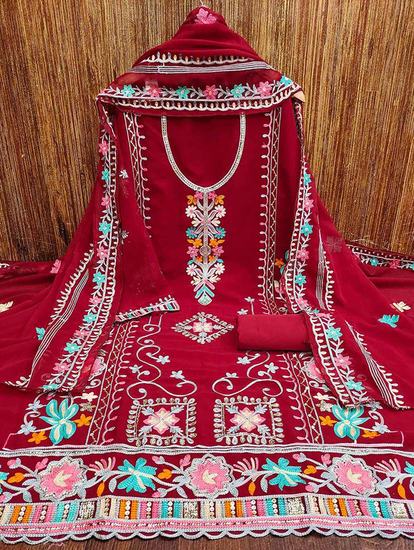 women solid with work embroidered unstitched suit set - 22218557 -  Zoom Image - 0