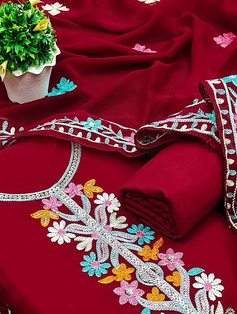 women solid with work embroidered unstitched suit set - 22218557 -  Standard Image - 3