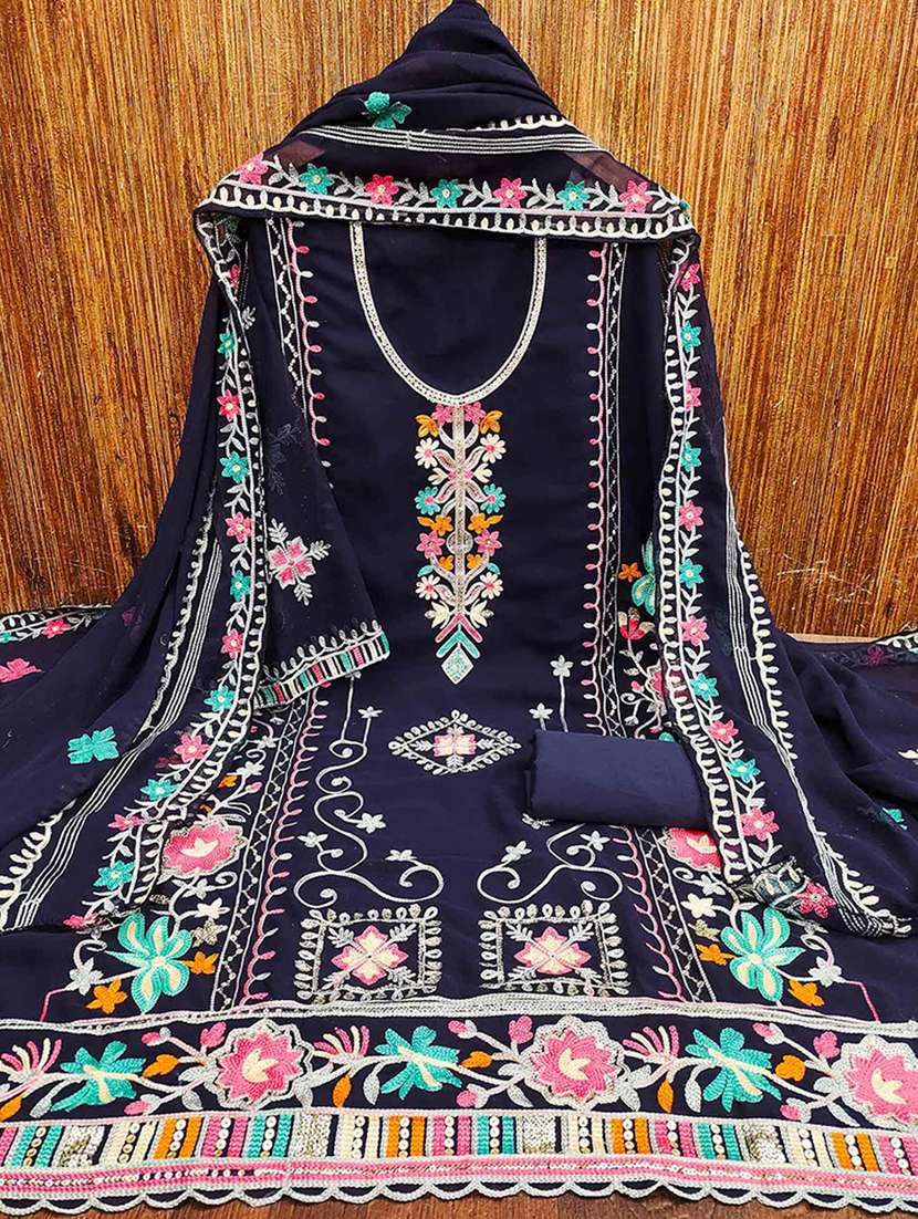 women solid with work embroidered unstitched suit set