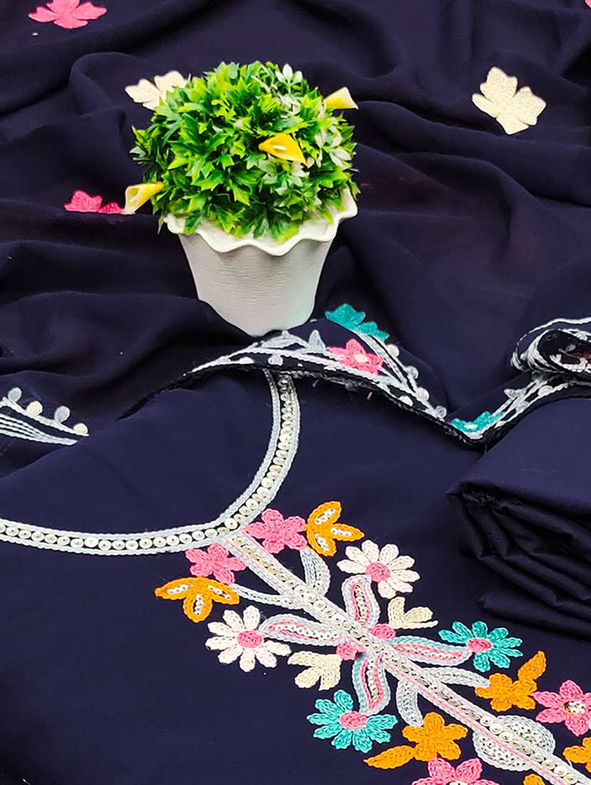women solid with work embroidered unstitched suit set - 22218558 -  Standard Image - 3