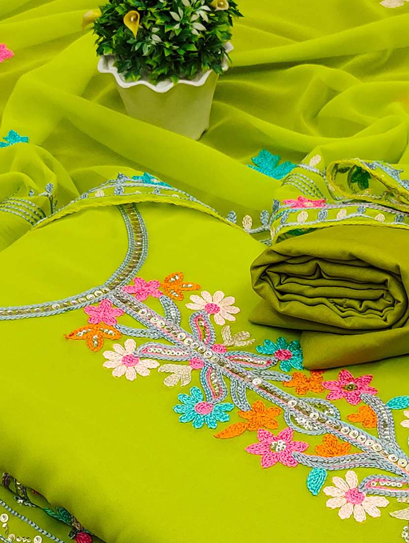 women solid with work embroidered unstitched suit set - 22218559 -  Standard Image - 3