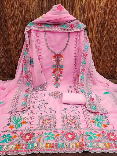 women solid with work embroidered unstitched suit set - 22218560 -  Standard Image - 0