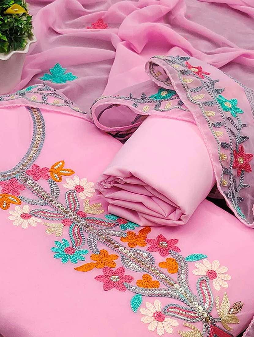 women solid with work embroidered unstitched suit set - 22218560 -  Standard Image - 3