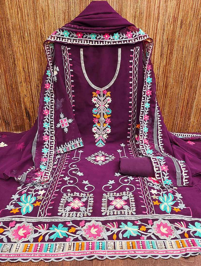 women solid with work embroidered unstitched suit set