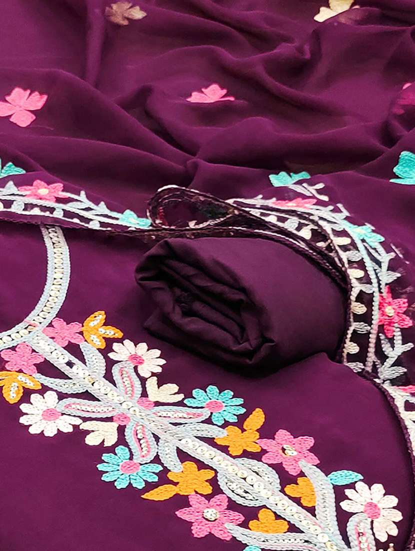 women solid with work embroidered unstitched suit set - 22218562 -  Standard Image - 3