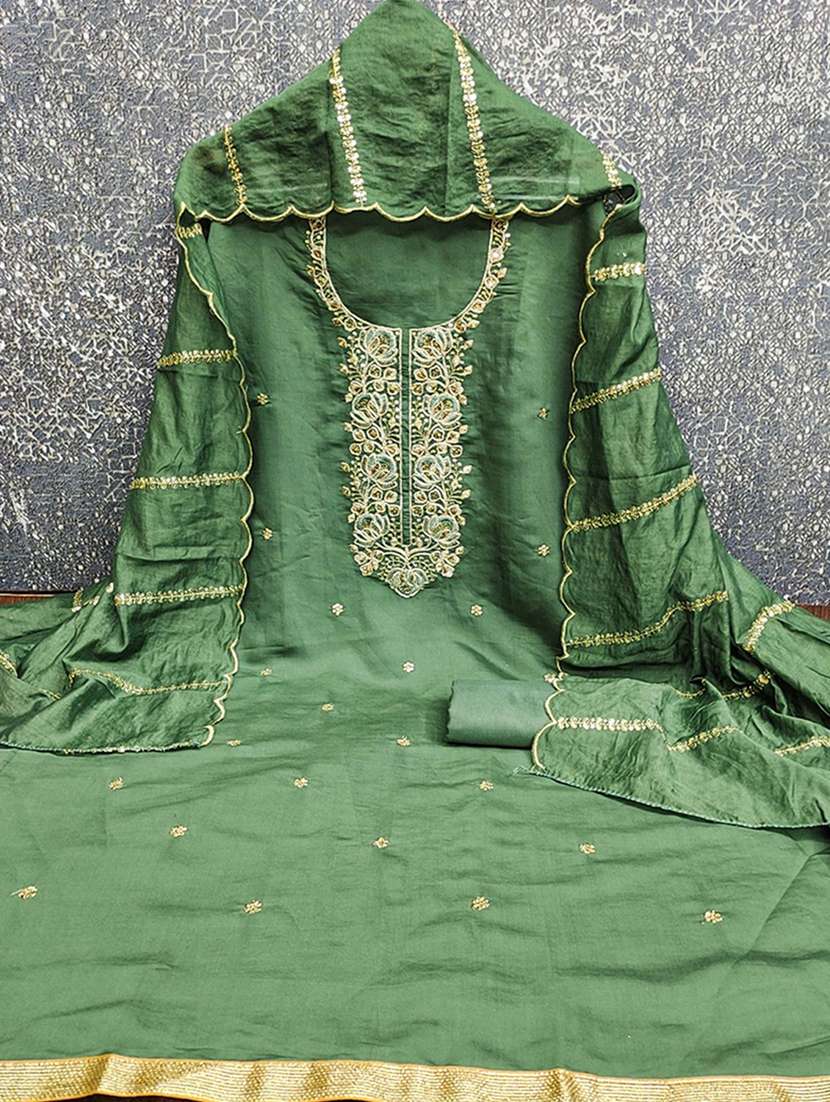 women solid with work embroidered unstitched suit set