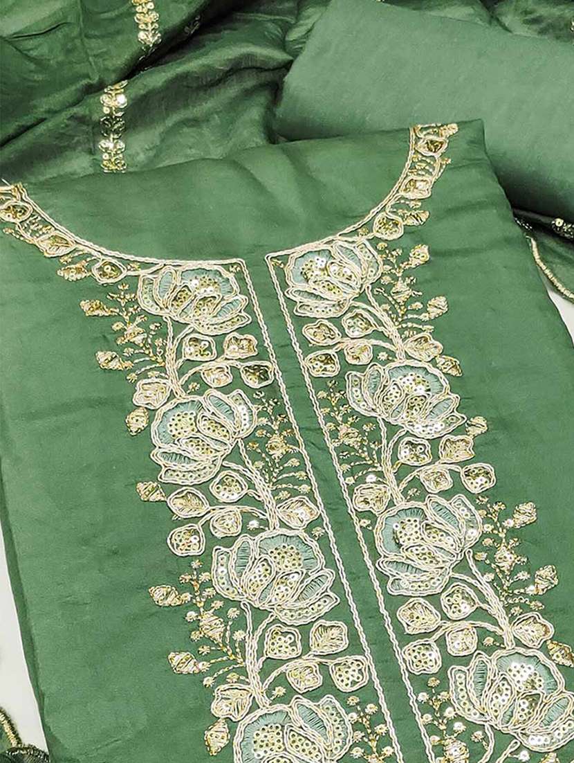 women solid with work embroidered unstitched suit set - 22218564 -  Standard Image - 3