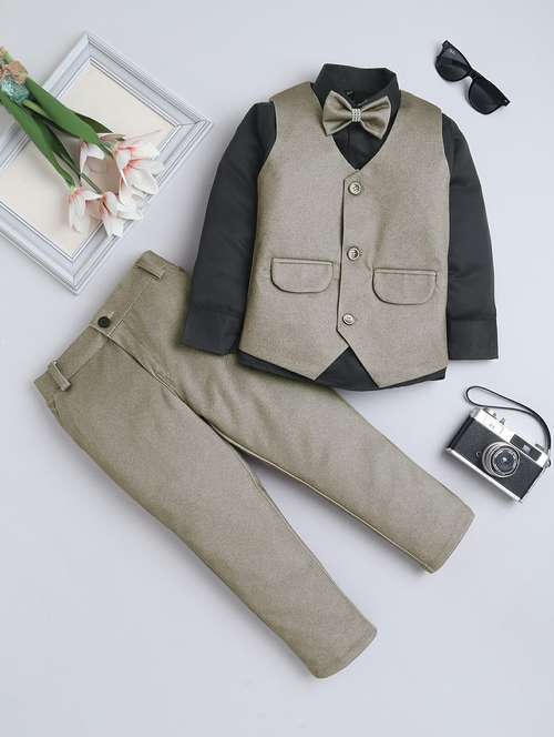 boys solid shirt and trouser with wasitcoat set - 22218570 -  Standard Image - 0