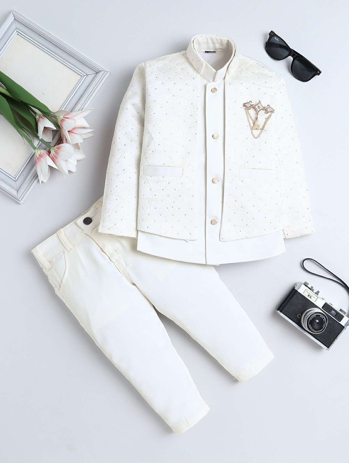 boys embroidered long sleeve sherwani set - 22218576 -  Zoom Image - 0