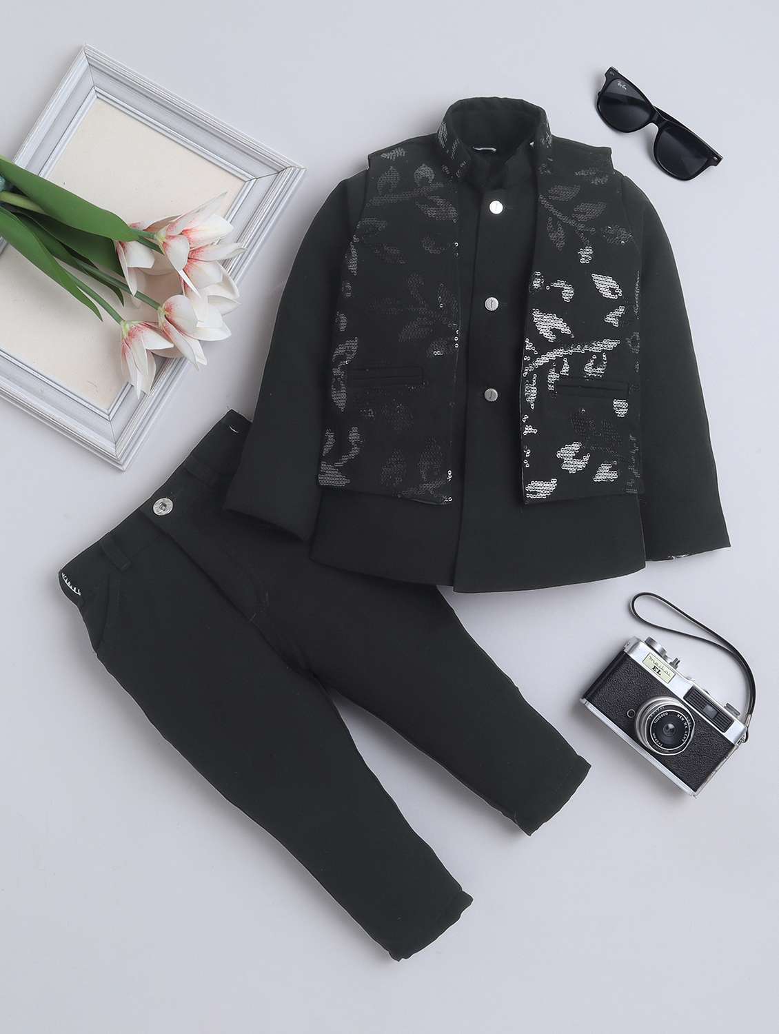 boys embellished long sleeve sherwani set