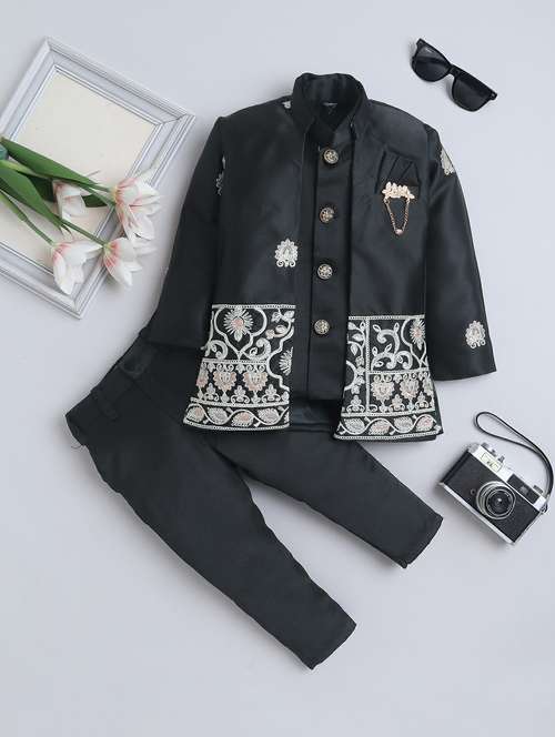 boys embroidered long sleeve sherwani set - 22218585 -  Standard Image - 0