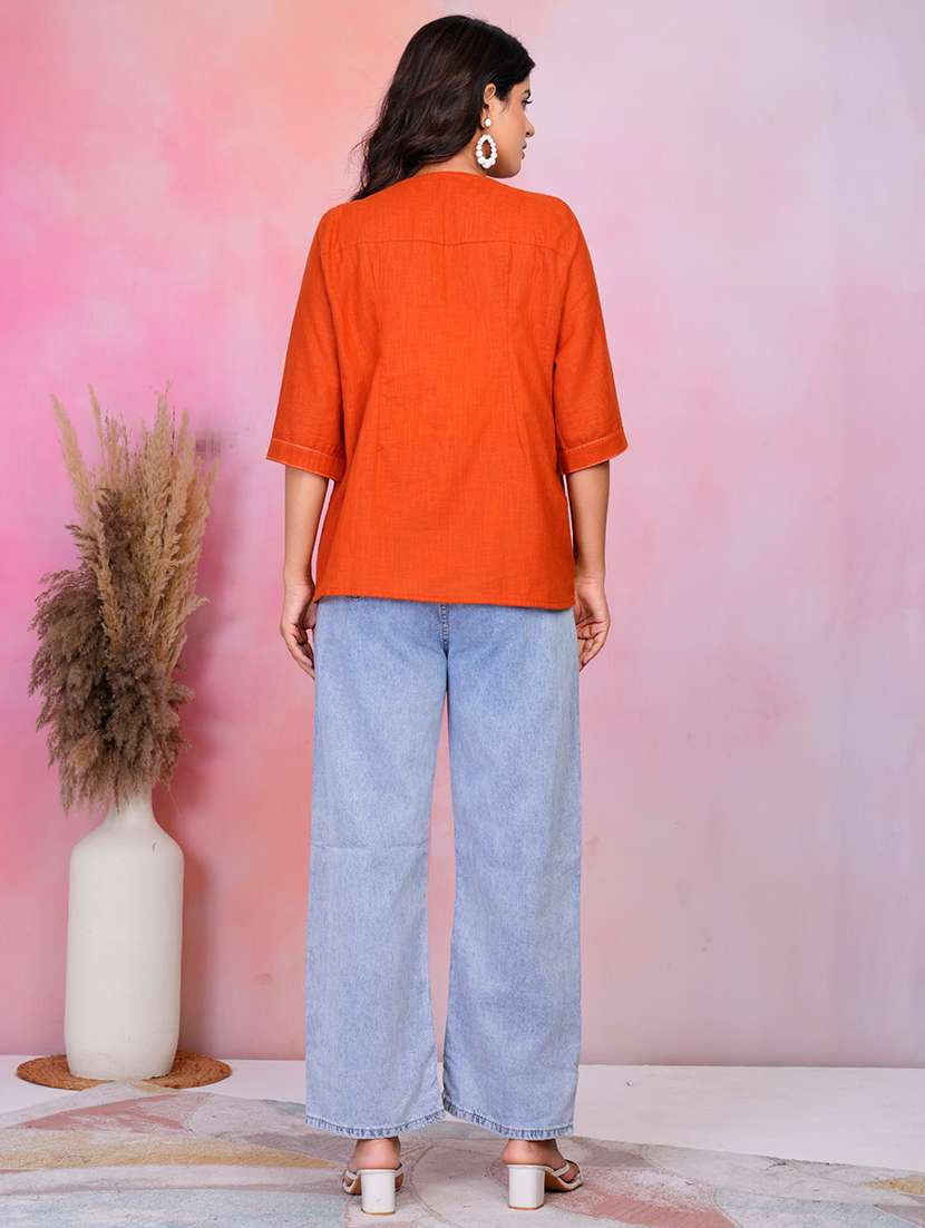 women solid three quarter sleeve a-line tunic - 22218593 -  Standard Image - 3