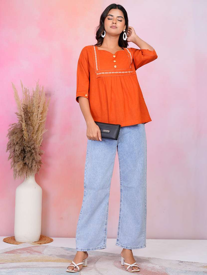 women solid three quarter sleeve a-line tunic - 22218593 -  Standard Image - 5