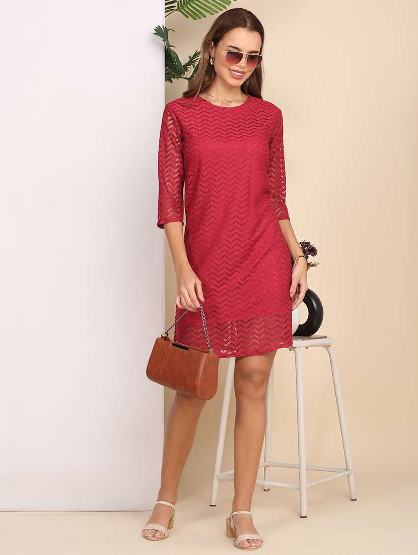 women solid three quarter sleeve lace a-line dress - 22218763 -  Standard Image - 5