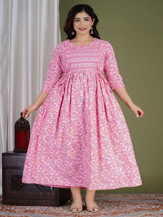 women floral printed three quarter sleeve maternity wear dress