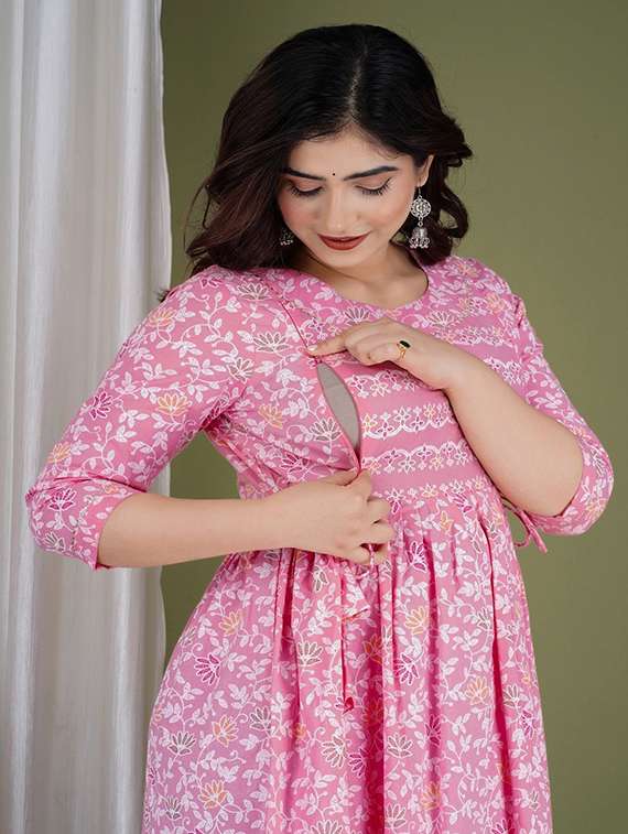 women floral printed three quarter sleeve maternity wear dress - 22218907 -  Standard Image - 3