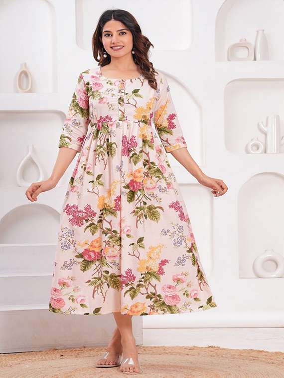 women floral printed three quarter sleeve maternity wear dress