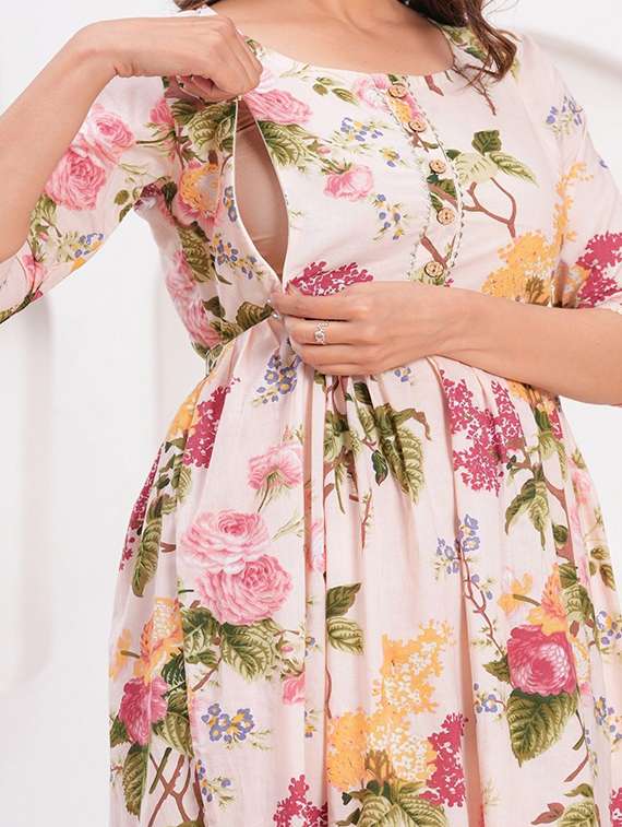 women floral printed three quarter sleeve maternity wear dress - 22218939 -  Standard Image - 3