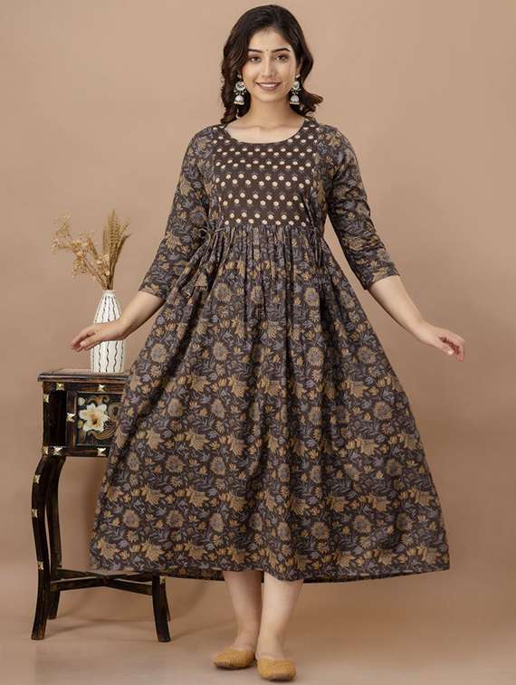 women floral printed three quarter sleeve maternity wear dress