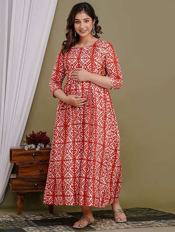 women printed three quarter sleeve maternity wear dress