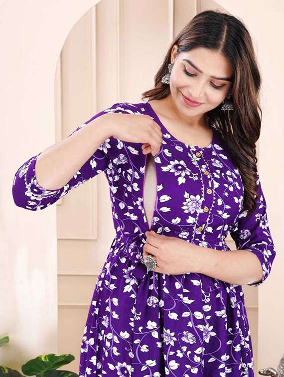 women floral printed three quarter sleeve maternity wear dress - 22218975 -  Standard Image - 3