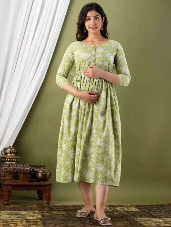 women floral printed three quarter sleeve maternity wear dress