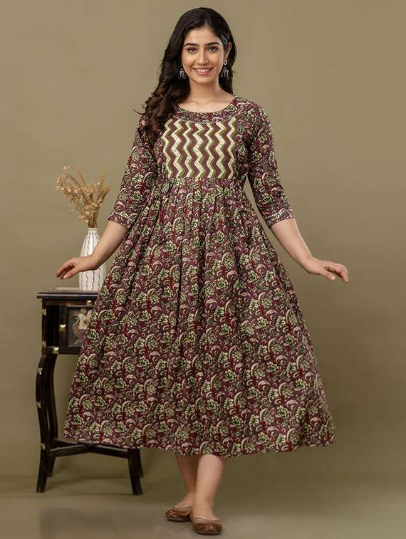 women printed three quarter sleeve maternity wear dress