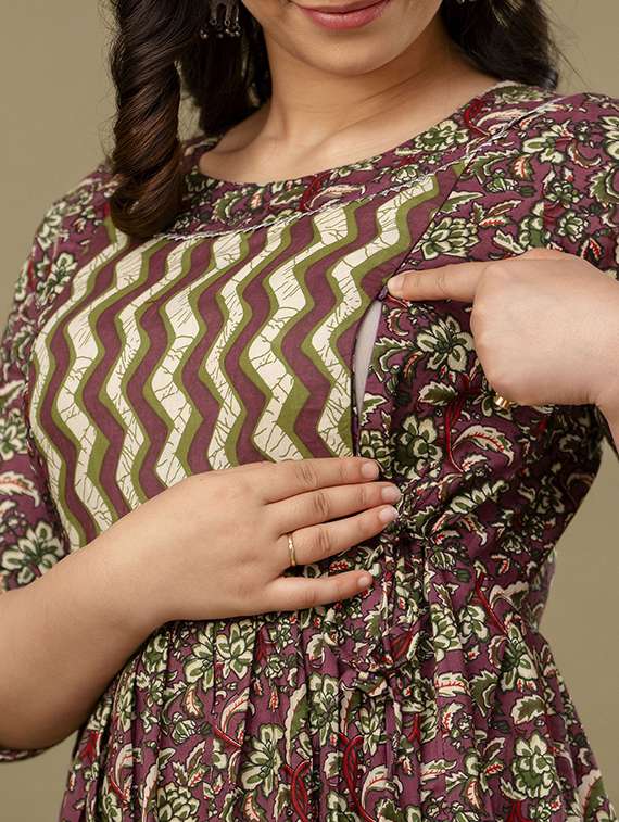 women printed three quarter sleeve maternity wear dress - 22219069 -  Standard Image - 3