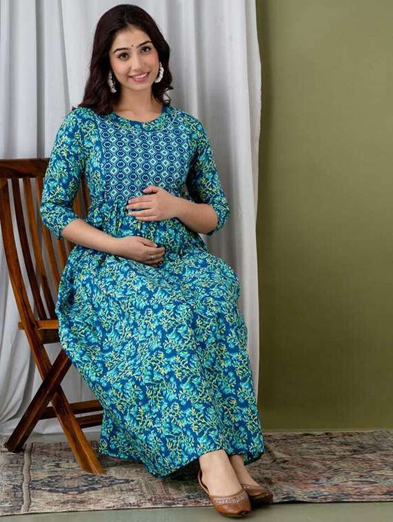 women floral printed three quarter sleeve maternity wear dress - 22219075 -  Standard Image - 3