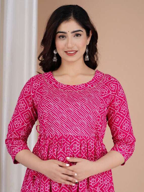 women bandhani printed three quarter sleeve maternity wear dress - 22219078 -  Standard Image - 3