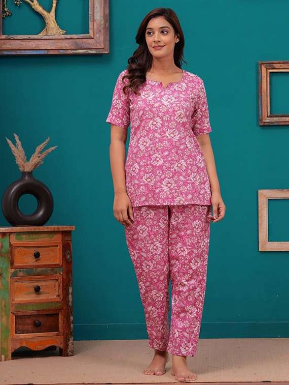 women printed three quarter sleeve co-ord set